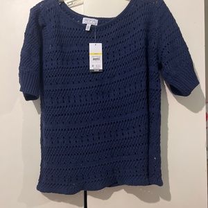 Short sleeve pointelle sweater shirt